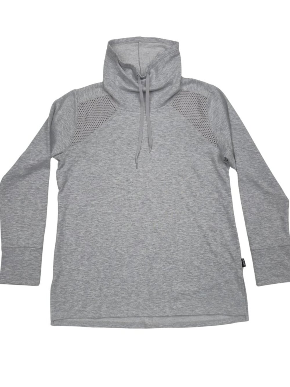 RBX Women Large Pullover Sweater Cowl Neck Eyelet Shoulder Thumbholes Gray